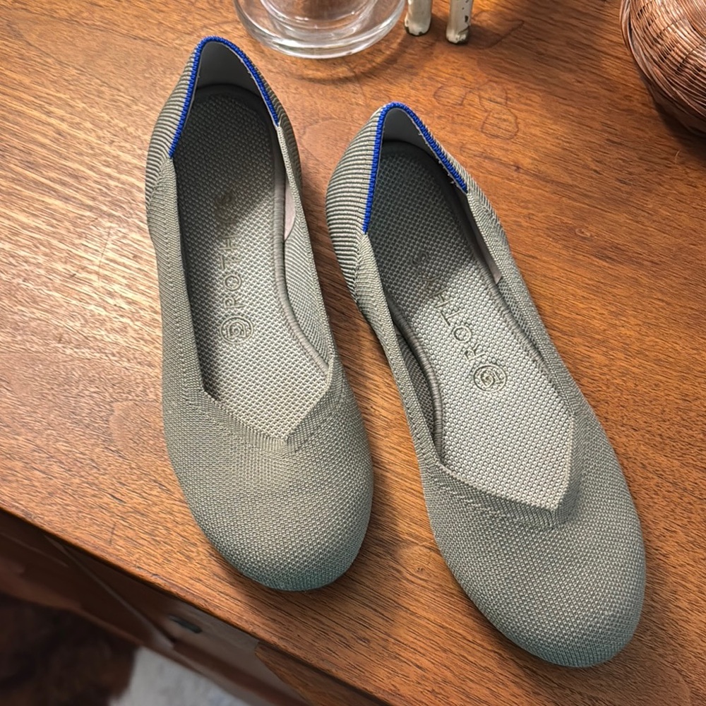 Rothy's Gray Knit Ballet Flats with Blue Trim